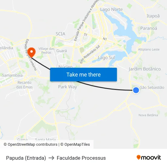 Papuda (Entrada) to Faculdade Processus map
