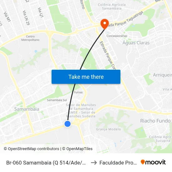 Br-060 Samambaia (Q 514/Ade/Parque Leão) to Faculdade Processus map