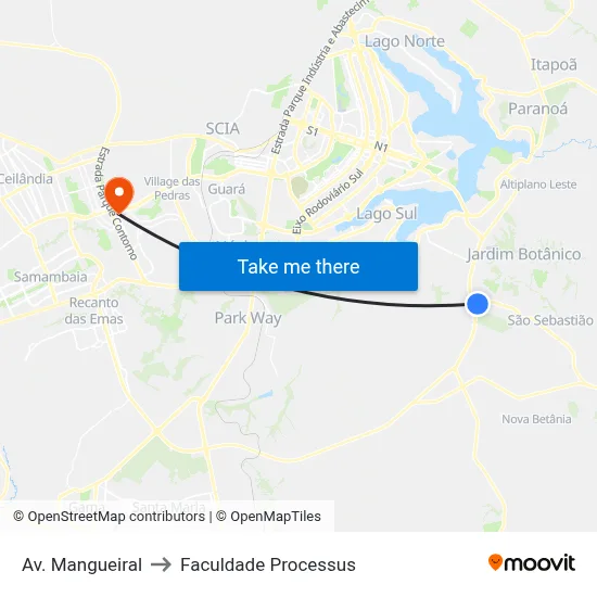 Av. Mangueiral to Faculdade Processus map