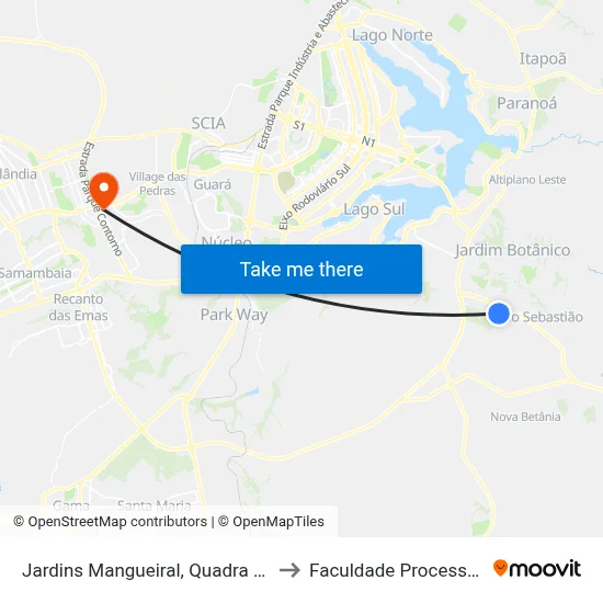 Jardins Mangueiral, Quadra 14 to Faculdade Processus map