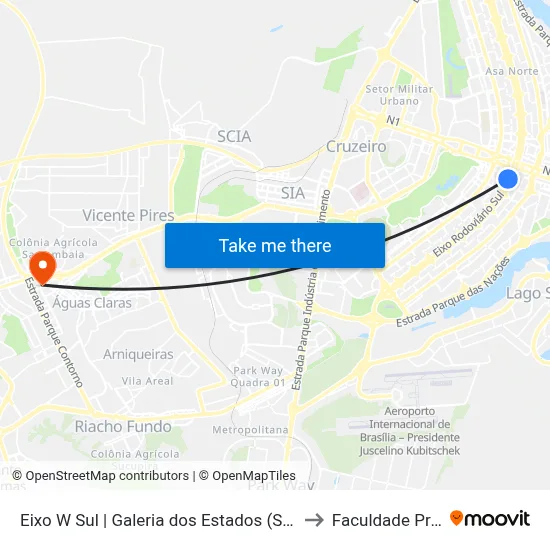 Eixo W Sul | Galeria dos Estados (Setor Comercial Sul) to Faculdade Processus map