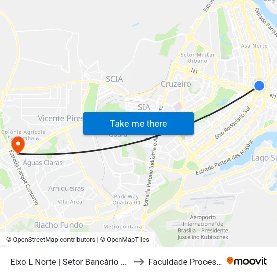 Eixo L Norte | Setor Bancário Norte to Faculdade Processus map