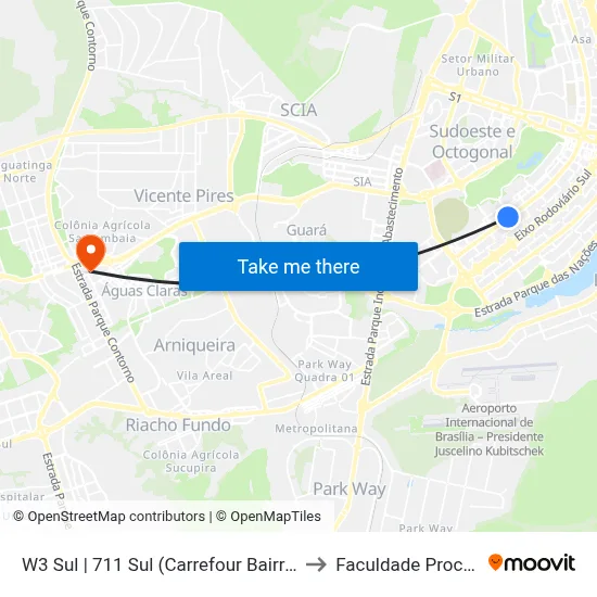 W3 Sul | 711 Sul (Carrefour Bairro / UPIS) to Faculdade Processus map