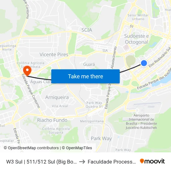 W3 Sul | 511/512 Sul (Big Box) to Faculdade Processus map