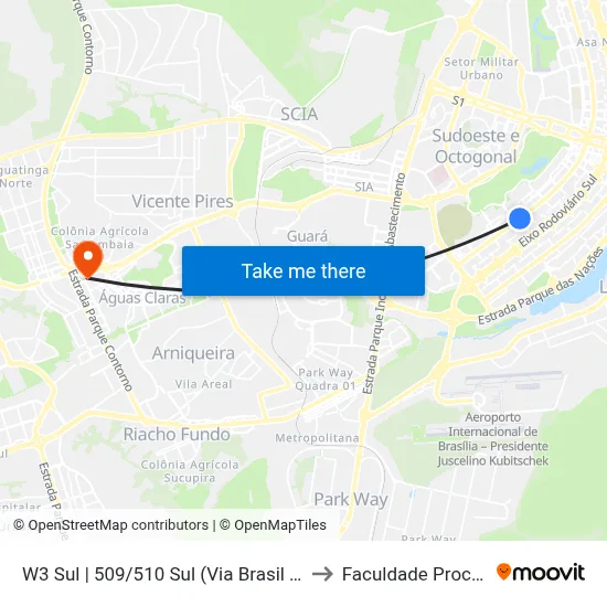 W3 Sul | 509/510 Sul (Via Brasil / CASEB) to Faculdade Processus map