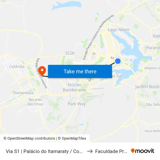 Via S1 | Palácio do Itamaraty / Congresso Nacional to Faculdade Processus map