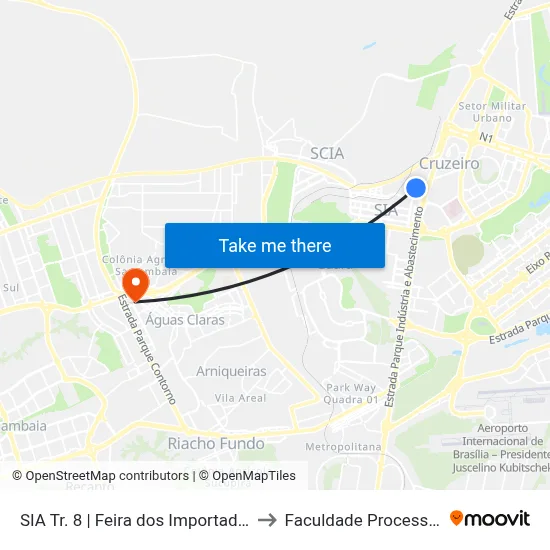 SIA Tr. 8 | Feira dos Importados to Faculdade Processus map