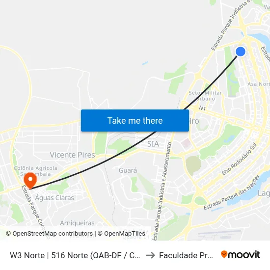 W3 Norte | 516 Norte (OAB-DF / CADE / SEBRAE) to Faculdade Processus map