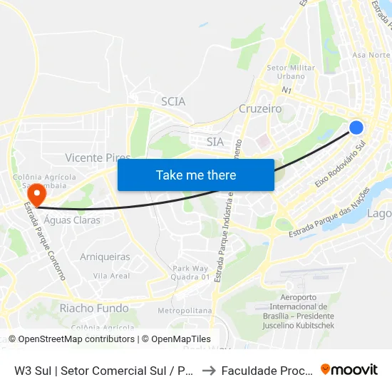 W3 Sul | Setor Comercial Sul / Pátio Brasil to Faculdade Processus map