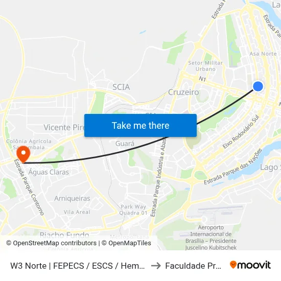 W3 Norte | FEPECS / ESCS / Hemocentro / PETZ to Faculdade Processus map