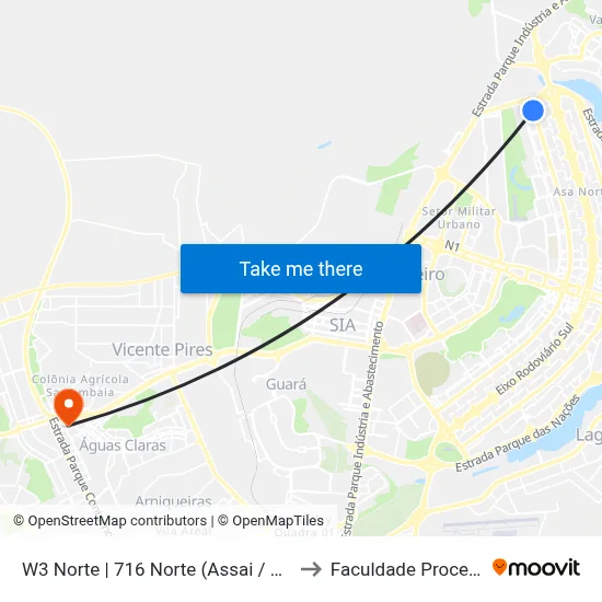 W3 Norte | 716 Norte (Assai / Cobasi) to Faculdade Processus map