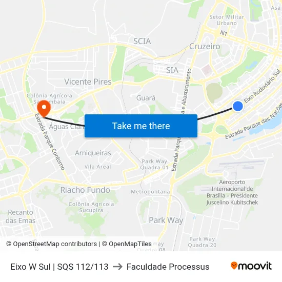 Eixo W Sul | SQS 112/113 to Faculdade Processus map