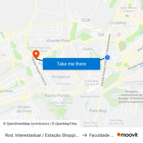 Rod. Interestadual / Estação Shopping / Assaí / Park Shopping to Faculdade Processus map