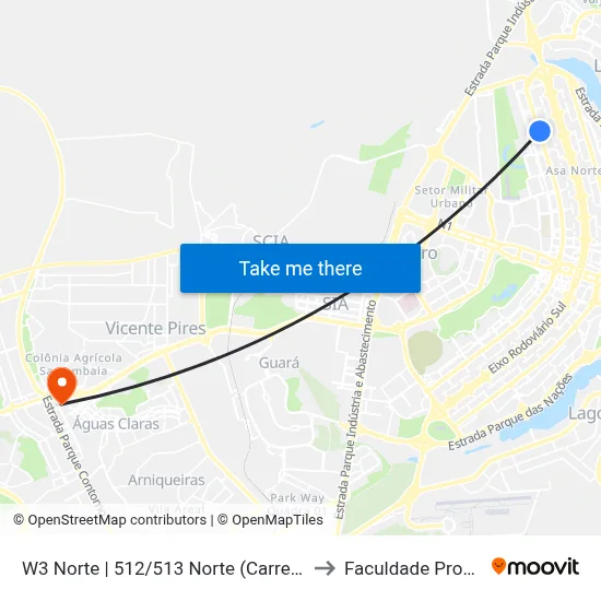W3 Norte | 512/513 Norte (Carrefour Bairro) to Faculdade Processus map