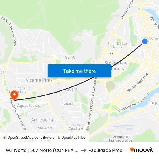 W3 Norte | 507 Norte (CONFEA / CEUB) to Faculdade Processus map
