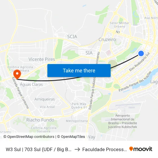 W3 Sul | 703 Sul (UDF / Big Box) to Faculdade Processus map