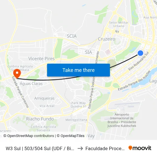 W3 Sul | 503/504 Sul (UDF / Big Box) to Faculdade Processus map