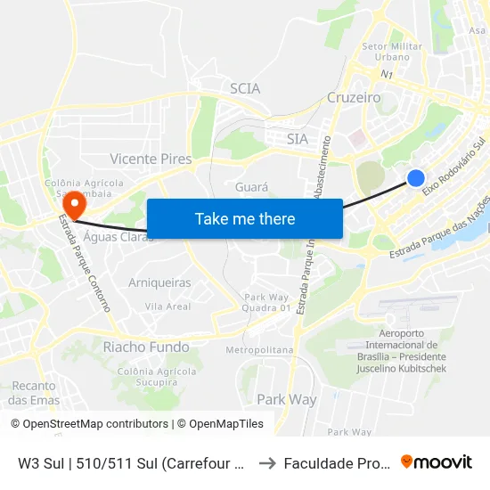 W3 Sul | 510/511 Sul (Carrefour Bairro / UPIS) to Faculdade Processus map