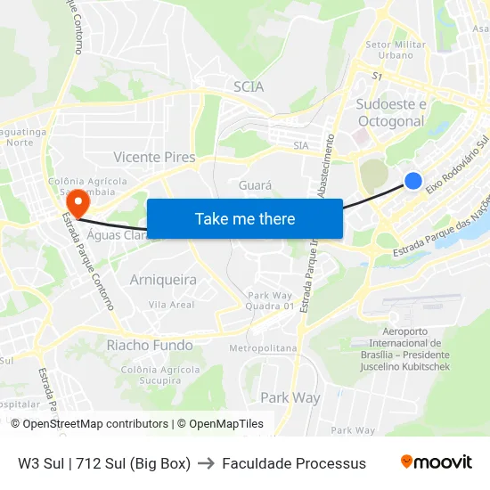 W3 Sul | 712 Sul (Big Box) to Faculdade Processus map