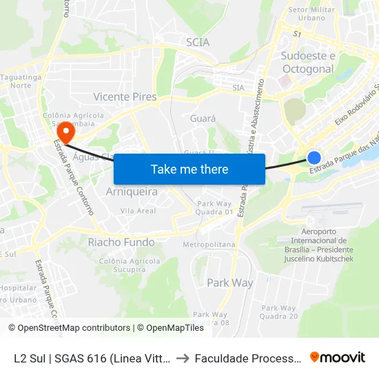 L2 Sul | SGAS 616 (Linea Vitta) to Faculdade Processus map