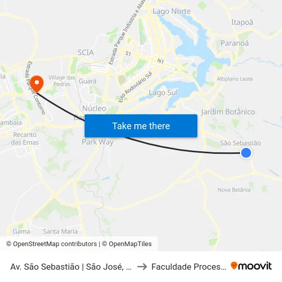 Av. São Sebastião | São José, Qd. 3 to Faculdade Processus map