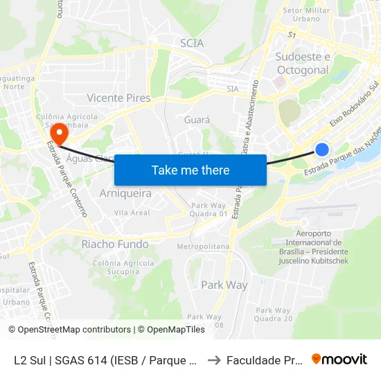 L2 Sul | SGAS 614 (IESB / Parque Asa Sul / CREAS) to Faculdade Processus map
