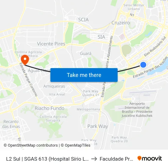 L2 Sul | SGAS 613 (Hospital Sírio Libanês / HOME) to Faculdade Processus map