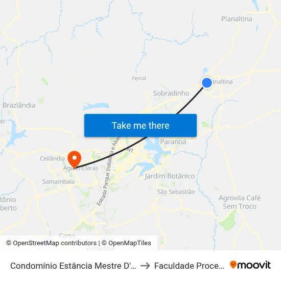 Condomínio Estância Mestre D'Armas to Faculdade Processus map