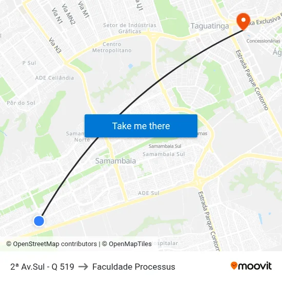 2ª Av.Sul - Q 519 to Faculdade Processus map