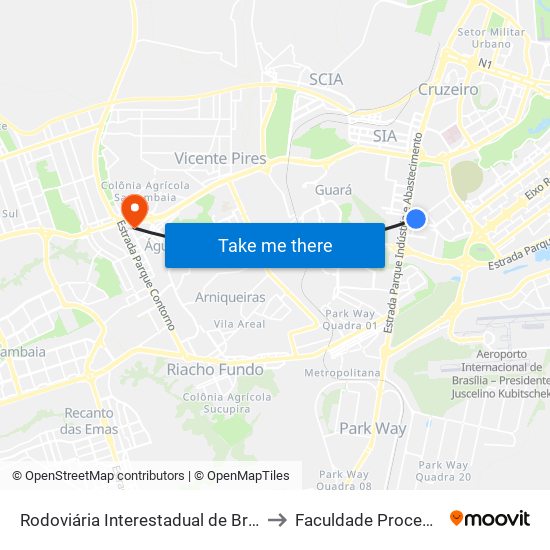 Rodoviária Interestadual de Brasília to Faculdade Processus map