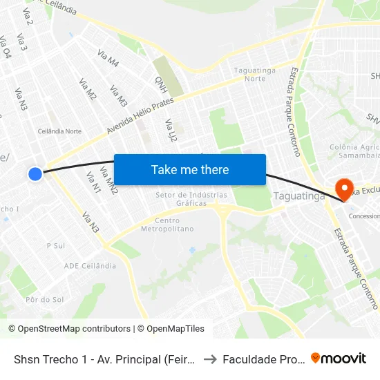 Shsn Trecho 1 - Av. Principal (Feira Do Produtor) to Faculdade Processus map