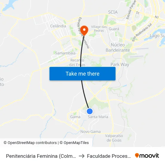 Penitenciária Feminina (Colmeia) to Faculdade Processus map