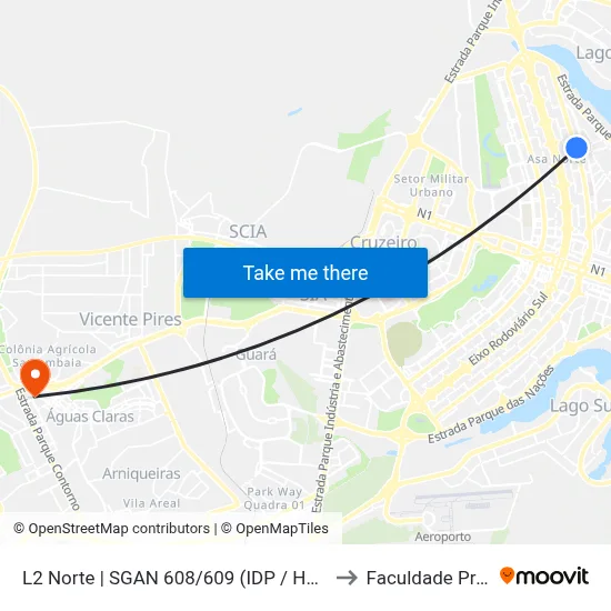 L2 Norte | SGAN 608/609 (IDP / Hospital Mantevida) to Faculdade Processus map