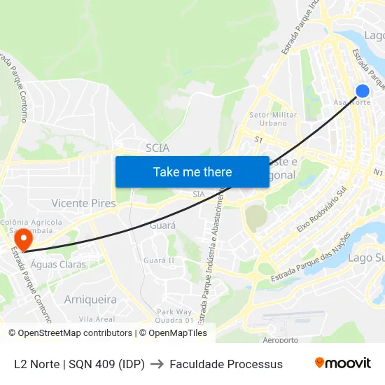 L2 Norte | SQN 409 (IDP) to Faculdade Processus map