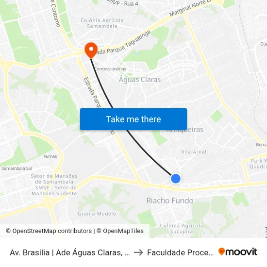 Av. Brasília | Ade Águas Claras, Conj. 9 to Faculdade Processus map