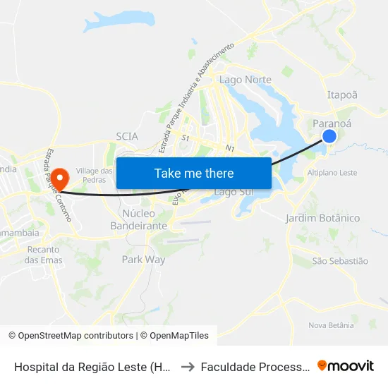 Hospital da Região Leste (HRL) to Faculdade Processus map