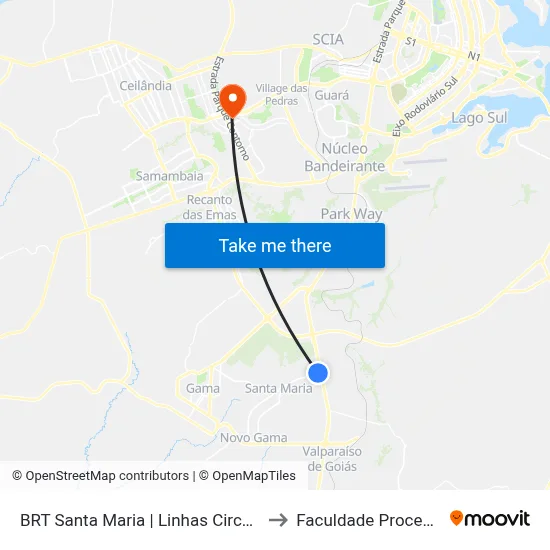 BRT Santa Maria | Linhas Circulares to Faculdade Processus map
