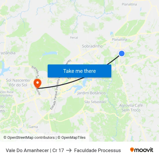 Vale Do Amanhecer | Cr 17 to Faculdade Processus map