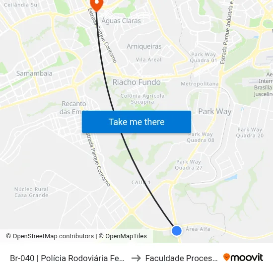 Br-040 | Polícia Rodoviária Federal to Faculdade Processus map