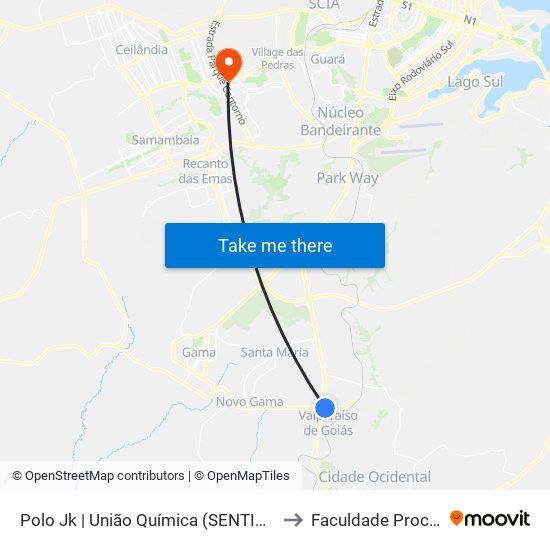 Polo Jk | União Química (SENTIDO GAMA) to Faculdade Processus map