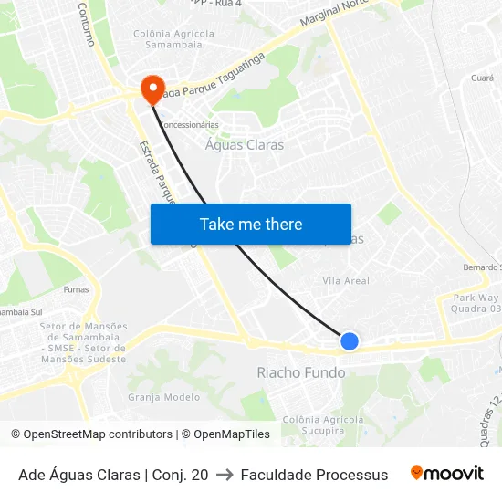 Ade Águas Claras | Conj. 20 to Faculdade Processus map