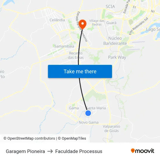 Garagem Pioneira to Faculdade Processus map