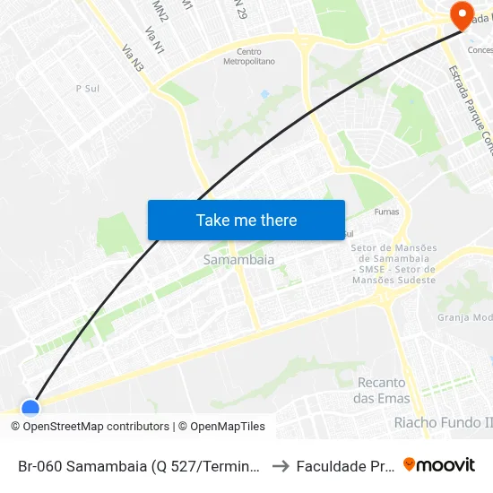 Br-060 Samambaia (Q 527/Terminal Samambaia Sul) to Faculdade Processus map