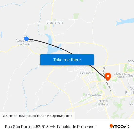 Rua São Paulo, 452-518 to Faculdade Processus map