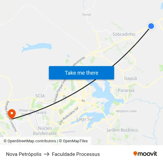 Nova Petrópolis to Faculdade Processus map