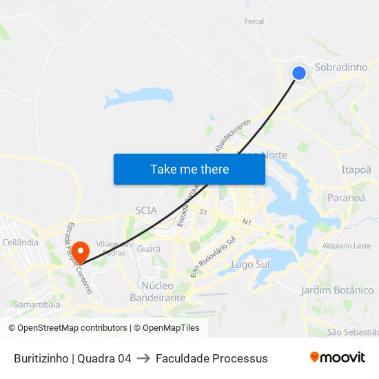 Buritizinho | Quadra 04 to Faculdade Processus map