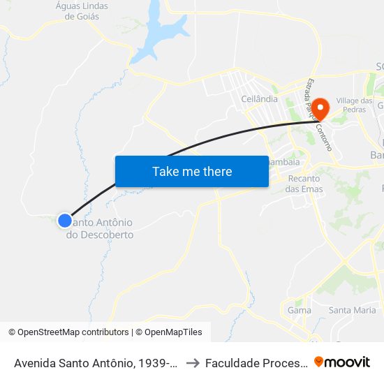 Avenida Santo Antônio, 1939-1993 to Faculdade Processus map