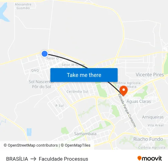 BRASÍLIA to Faculdade Processus map
