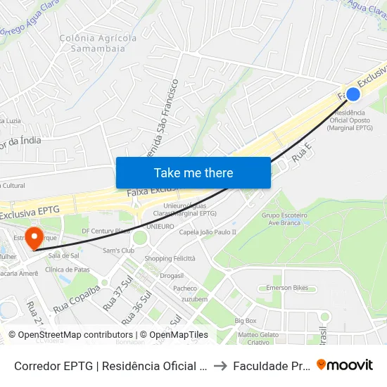 Corredor EPTG | Residência Oficial GDF (Sentido BSB) to Faculdade Processus map
