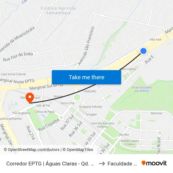 Corredor EPTG | Águas Claras - Qd. 107 (Sentido Plano Piloto) to Faculdade Processus map
